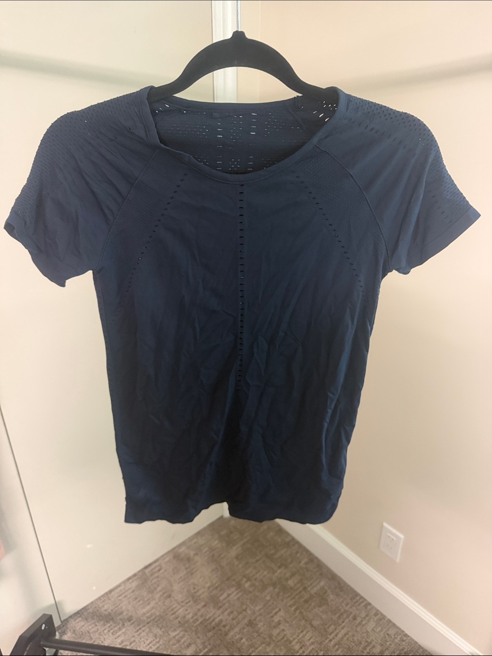 Athleta Navy Short Sleeve Eyelet Performance Tee